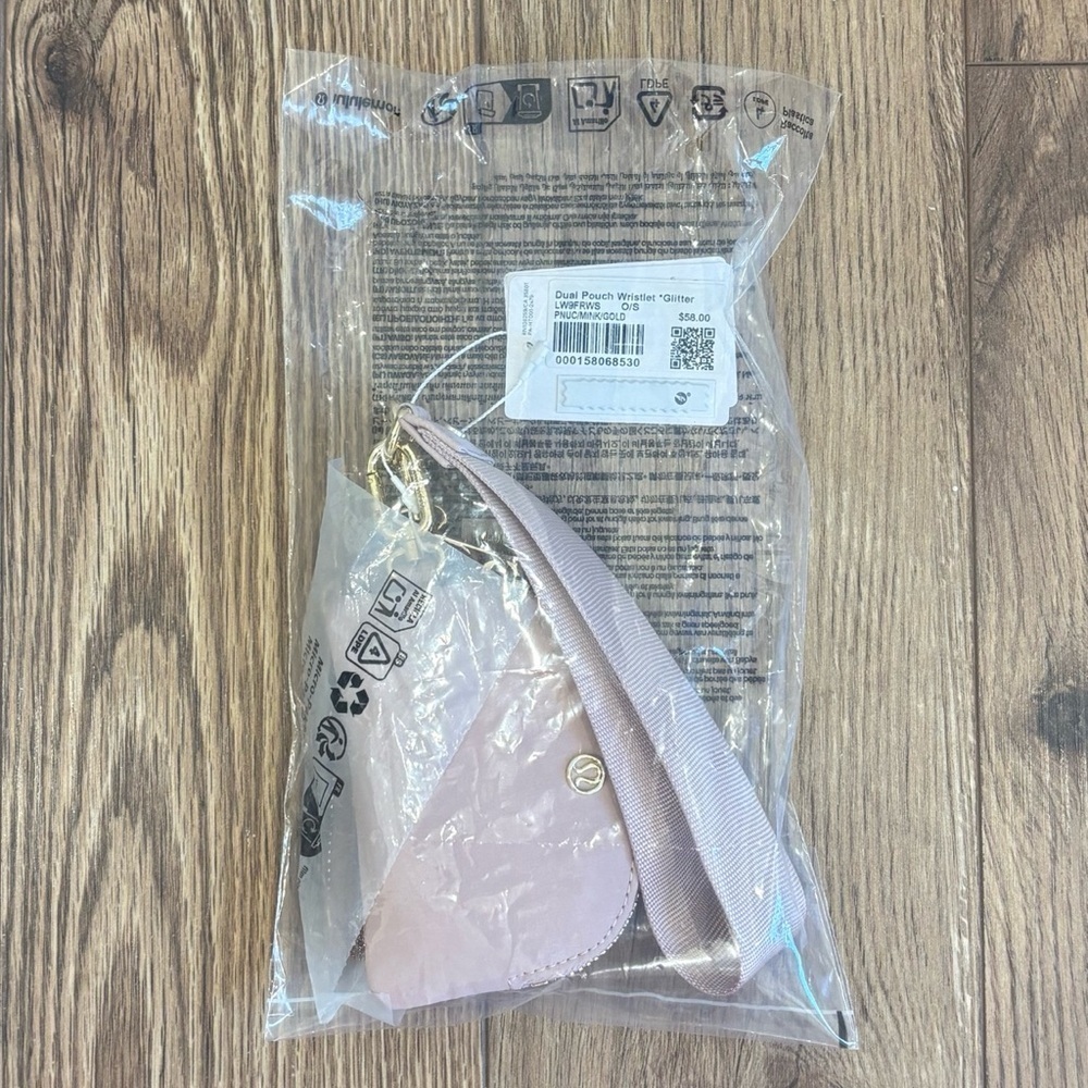 NWT Lululemon Dual Pouch Wristlet *Glitter In Pink Champagne/Mink/Gold - Picture 8 of 8